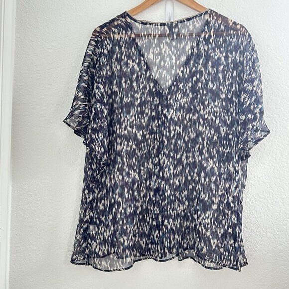 Converse One Star Blouse Cover Up Womens XL Blue Sheer Button Front Geometric - Picture 4 of 11